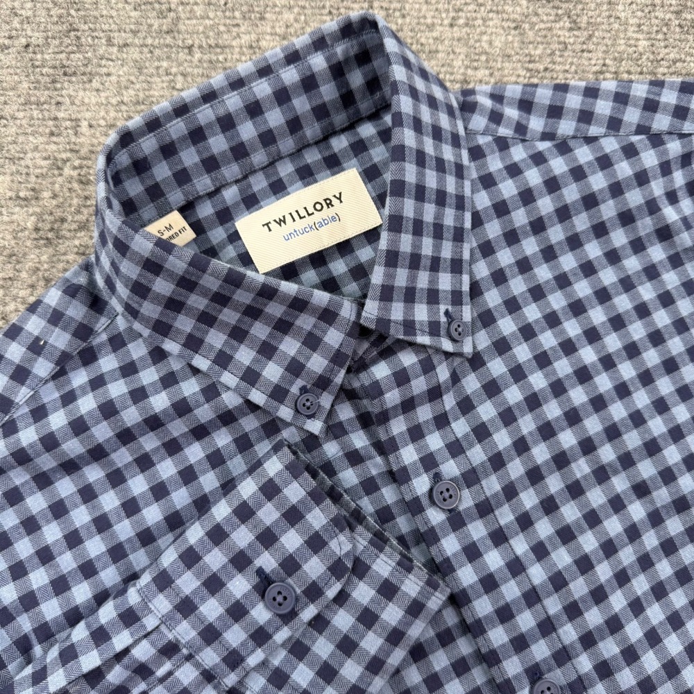 Twillory Button Down Shirt Size S-M Blue Gingham Untuckable Tailored Fit Men's